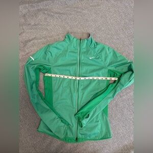 Nike Dri Fit Running Jacket Coat Women’s Size Small Zip Green Pocket Thumb Holes